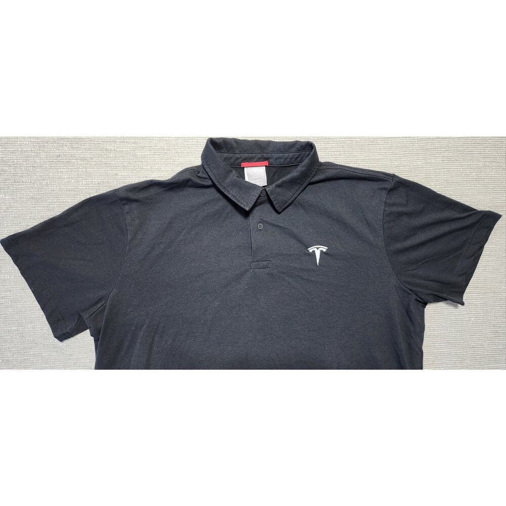 Tesla Motors Black Polo Shirt‎ Mens 2XL Short Sleeve Logo Stretch